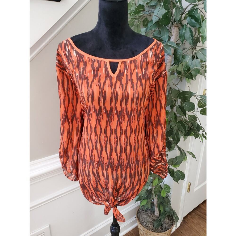 Cato Women's Orange 100% Polyester Round Neck Long Sleeve Top Blouse Size 26/28W - Picture 13 of 13